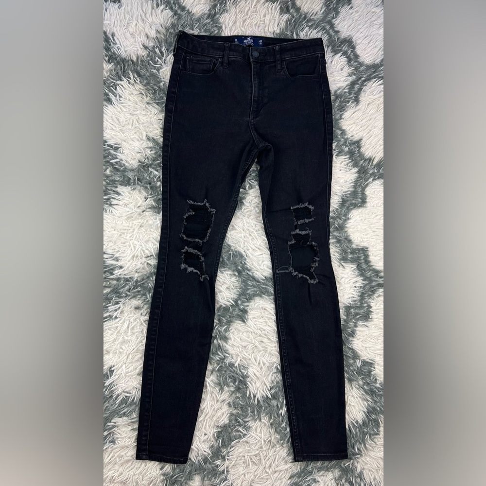 Hollister Women's Black High-Rise Super Skinny Distressed Stretch Jeans W28 L30